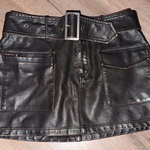 Ci Sono Black Faux Leather Mini Skirt with Belt